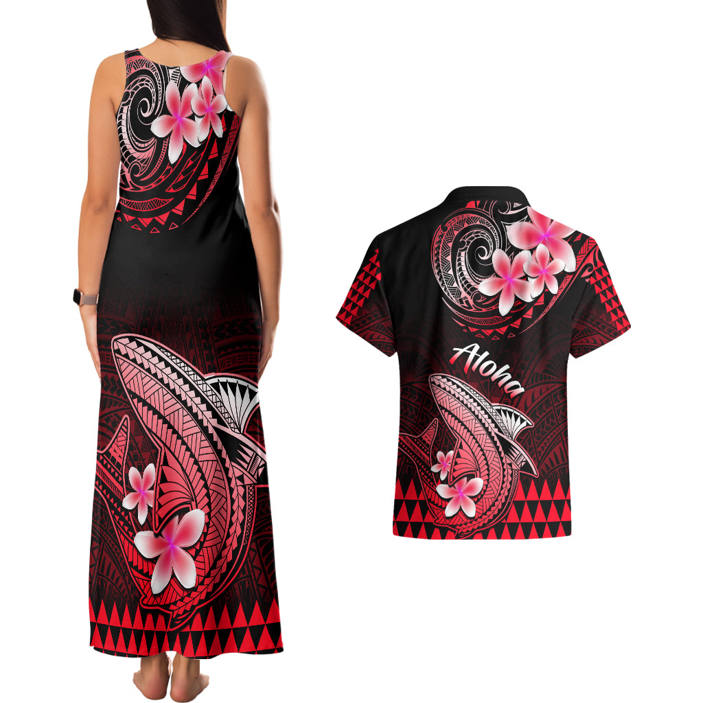 Hawaii Couples Matching Tank Maxi Dress and Hawaiian Shirt Polynesian Shark with Kakau Red Version LT01 - Polynesian Pride