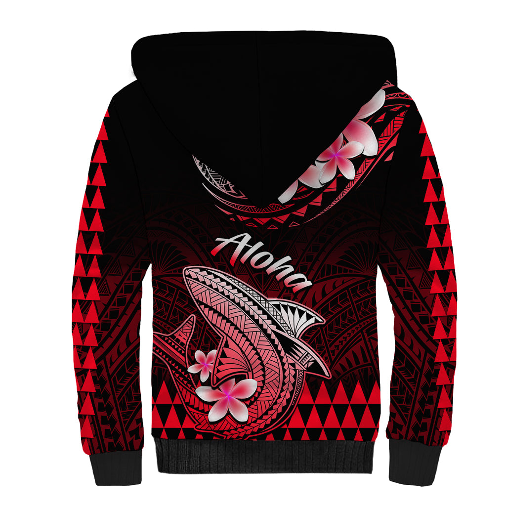 Hawaii Sherpa Hoodie Polynesian Shark with Kakau Red Version LT01 - Polynesian Pride