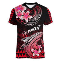 Hawaii Women V Neck T Shirt Polynesian Shark with Kakau Red Version LT01 Female Red - Polynesian Pride
