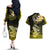 Hawaii Couples Matching Off The Shoulder Long Sleeve Dress and Hawaiian Shirt Polynesian Shark with Kakau Yellow Version LT01 - Polynesian Pride