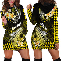Hawaii Hoodie Dress Polynesian Shark with Kakau Yellow Version LT01 - Polynesian Pride
