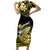 Hawaii Short Sleeve Bodycon Dress Polynesian Shark with Kakau Yellow Version LT01 Long Dress Yellow - Polynesian Pride