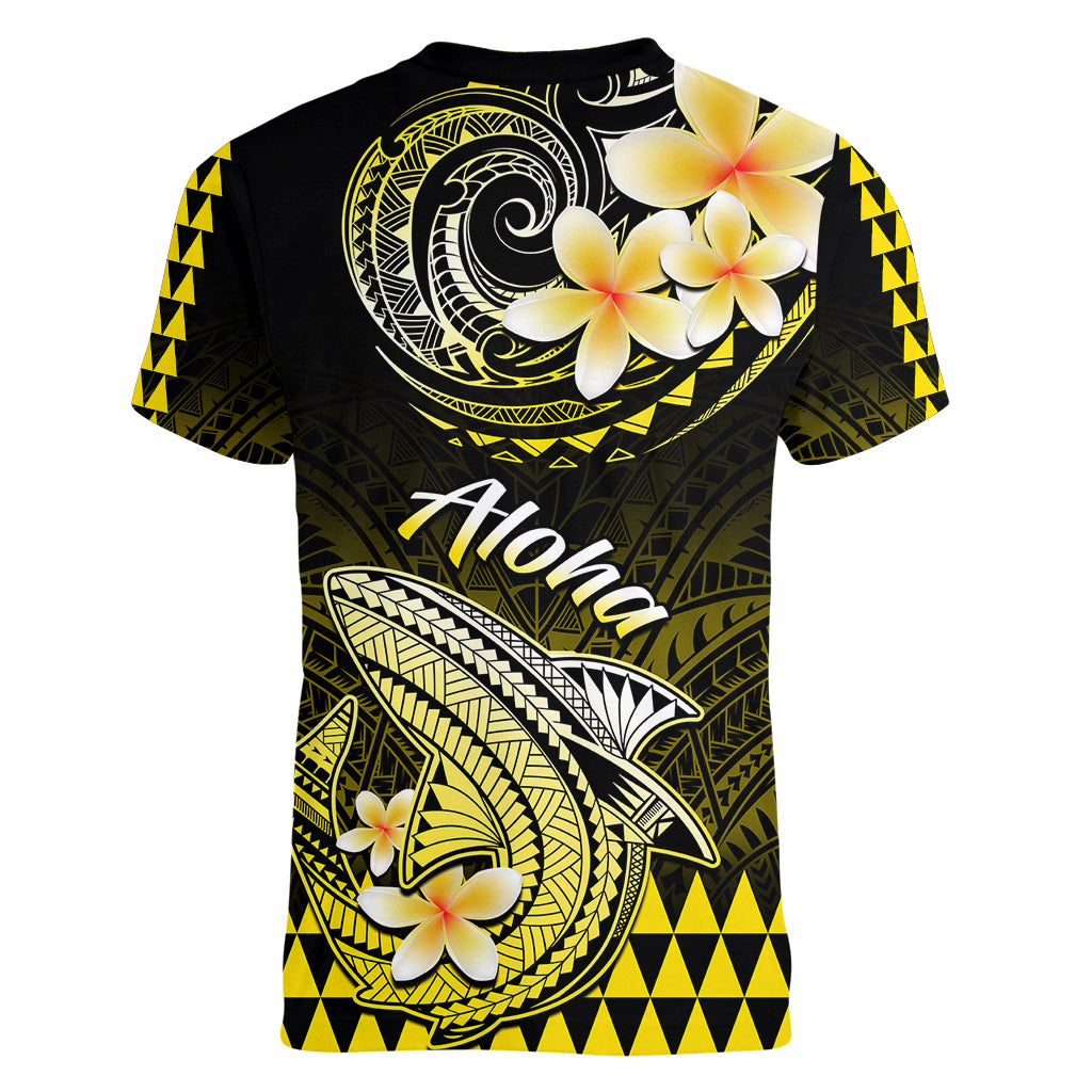 Hawaii Women V Neck T Shirt Polynesian Shark with Kakau Yellow Version LT01 - Polynesian Pride