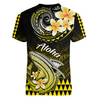 Hawaii Women V Neck T Shirt Polynesian Shark with Kakau Yellow Version LT01 - Polynesian Pride