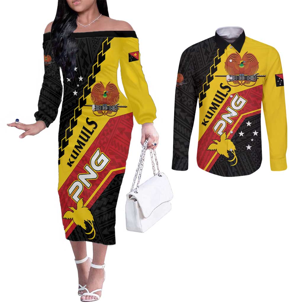 Custom PNG Couples Matching Off The Shoulder Long Sleeve Dress and Long Sleeve Button Shirt The Kumuls Are On A Roll