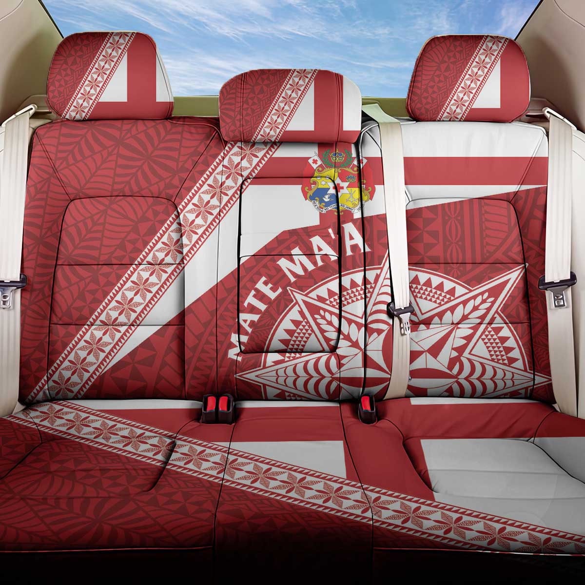 Tonga Rugby Mate Maa Back Car Seat Cover Ngatu Pattern LT01 One Size Red - Polynesian Pride