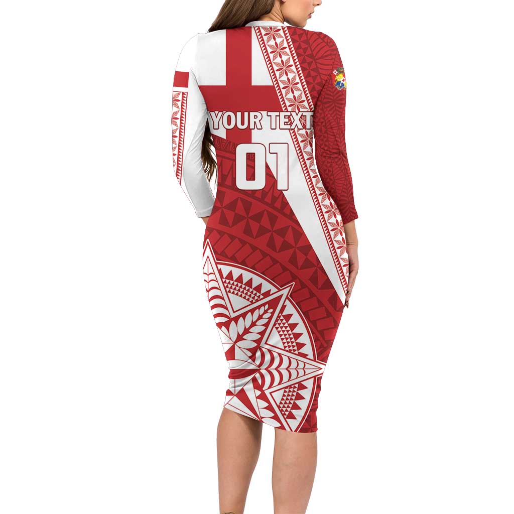 Custom Tonga Rugby Mate Maa Family Matching Long Sleeve Bodycon Dress and Hawaiian Shirt Ngatu Pattern