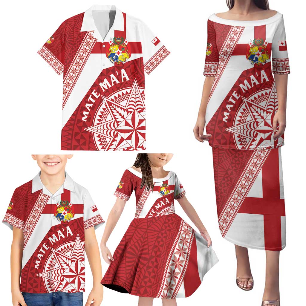 Custom Tonga Rugby Mate Maa Family Matching Puletasi and Hawaiian Shirt Ngatu Pattern LT01 - Polynesian Pride
