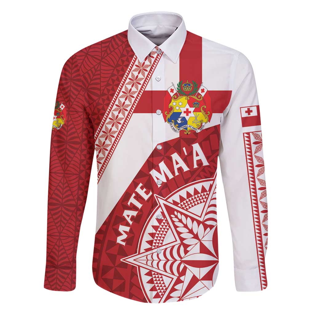 Custom Tonga Rugby Mate Maa Family Matching Puletasi and Hawaiian Shirt Ngatu Pattern LT01 Dad's Shirt - Long Sleeve Red - Polynesian Pride
