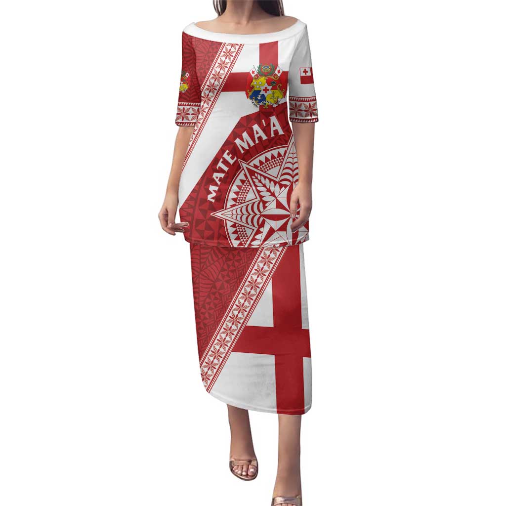 Custom Tonga Rugby Mate Maa Family Matching Puletasi and Hawaiian Shirt Ngatu Pattern LT01 Mom's Dress Red - Polynesian Pride