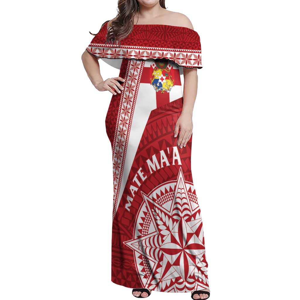 Custom Tonga Rugby Mate Maa Off Shoulder Maxi Dress Ngatu Pattern