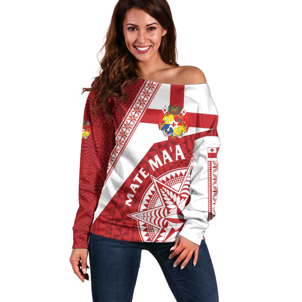 Custom Tonga Rugby Mate Maa Off Shoulder Sweater Ngatu Pattern