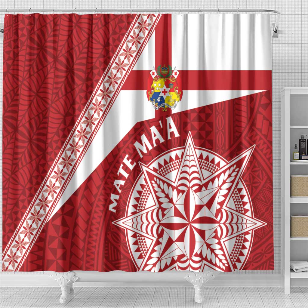 Tonga Rugby Mate Maa Shower Curtain Ngatu Pattern