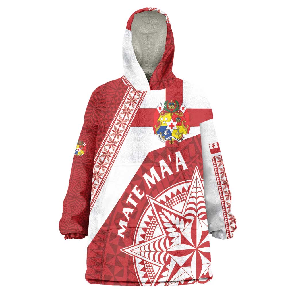 Custom Tonga Rugby Mate Maa Wearable Blanket Hoodie Ngatu Pattern LT01 One Size Red - Polynesian Pride