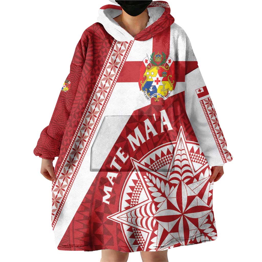 Custom Tonga Rugby Mate Maa Wearable Blanket Hoodie Ngatu Pattern LT01 - Polynesian Pride