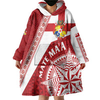 Custom Tonga Rugby Mate Maa Wearable Blanket Hoodie Ngatu Pattern LT01 - Polynesian Pride