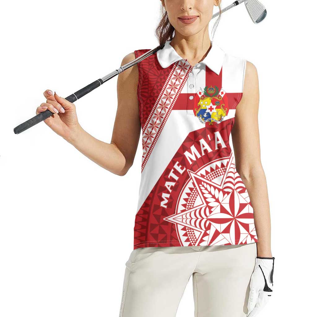 Custom Tonga Rugby Mate Maa Women Sleeveless Polo Shirt Ngatu Pattern