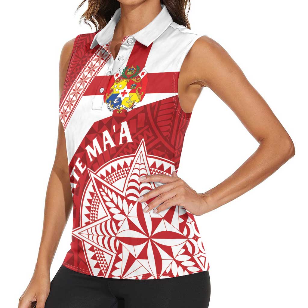 Custom Tonga Rugby Mate Maa Women Sleeveless Polo Shirt Ngatu Pattern