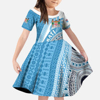 Custom Fiji Rugby Bati Family Matching Puletasi and Hawaiian Shirt Tapa Pattern LT01 Daughter's Dress Blue - Polynesian Pride