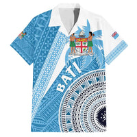 Custom Fiji Rugby Bati Family Matching Puletasi and Hawaiian Shirt Tapa Pattern LT01 Dad's Shirt - Short Sleeve Blue - Polynesian Pride