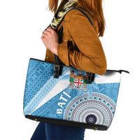 Fiji Rugby Bati Leather Tote Bag Tapa Pattern LT01 Blue - Polynesian Pride
