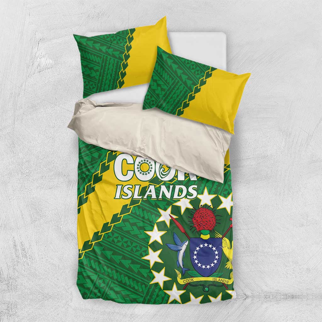 Cook Islands Rugby Kukis Bedding Set Circle Stars LT01 US Twin 172cm x 218cm Green - Polynesian Pride