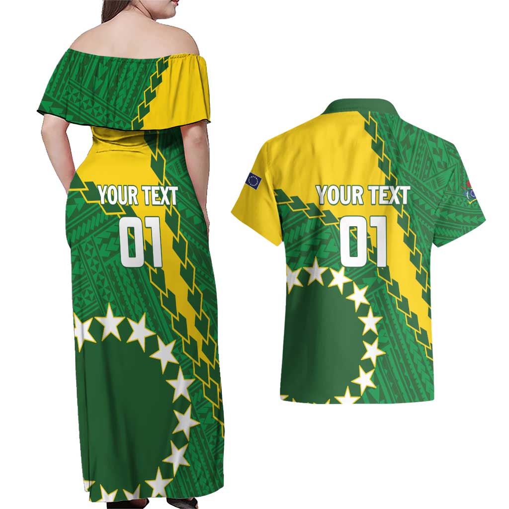 Custom Cook Islands Rugby Kukis Couples Matching Off Shoulder Maxi Dress and Hawaiian Shirt Circle Stars LT01 - Polynesian Pride