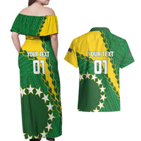 Custom Cook Islands Rugby Kukis Couples Matching Off Shoulder Maxi Dress and Hawaiian Shirt Circle Stars LT01 - Polynesian Pride