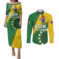 Custom Cook Islands Rugby Kukis Couples Matching Puletasi and Long Sleeve Button Shirt Circle Stars