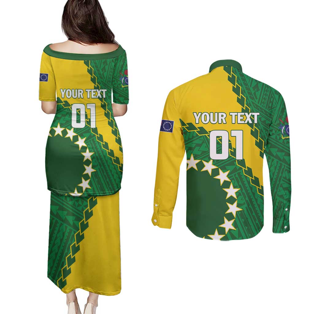 Custom Cook Islands Rugby Kukis Couples Matching Puletasi and Long Sleeve Button Shirt Circle Stars