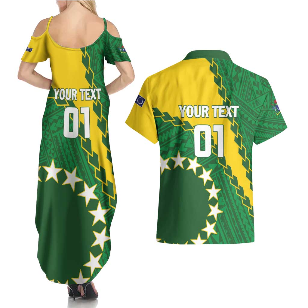 Custom Cook Islands Rugby Kukis Couples Matching Summer Maxi Dress and Hawaiian Shirt Circle Stars