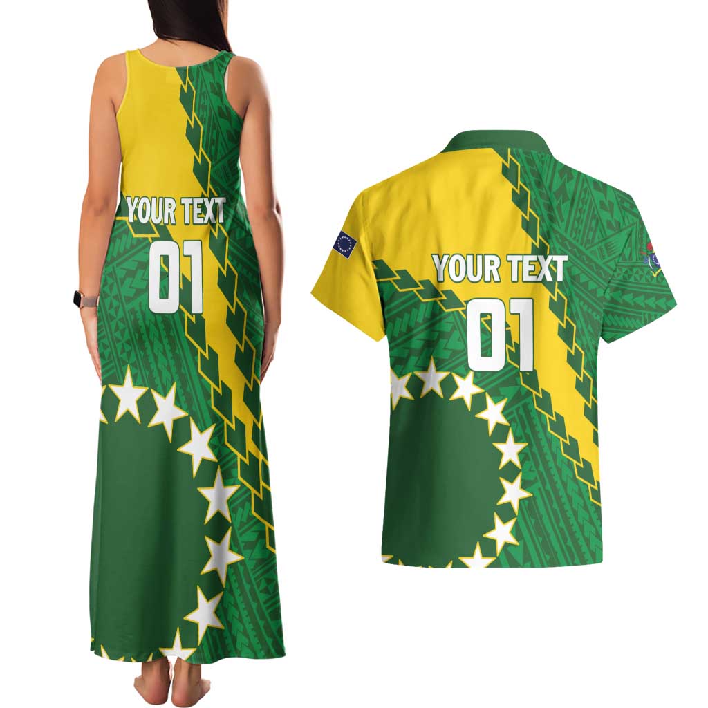 Custom Cook Islands Rugby Kukis Couples Matching Tank Maxi Dress and Hawaiian Shirt Circle Stars