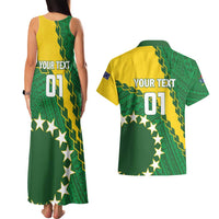 Custom Cook Islands Rugby Kukis Couples Matching Tank Maxi Dress and Hawaiian Shirt Circle Stars