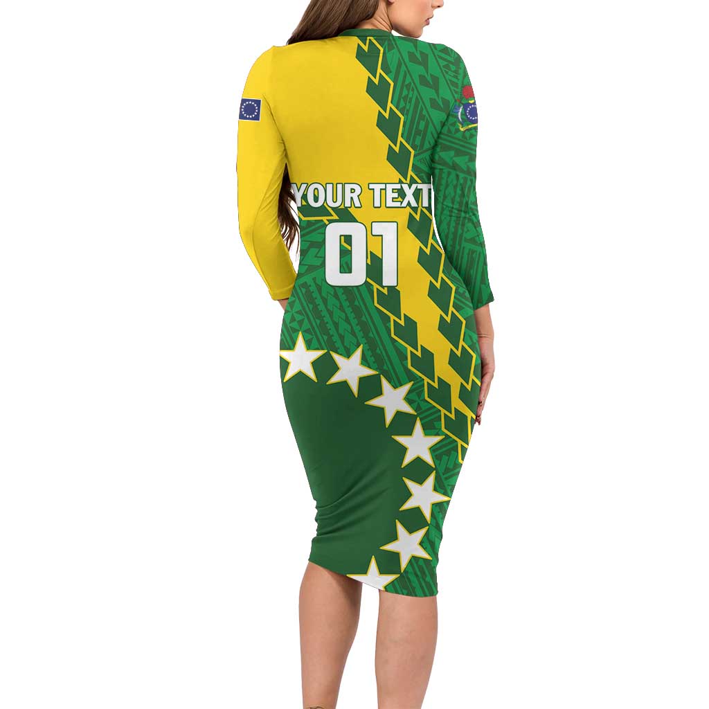 Custom Cook Islands Rugby Kukis Long Sleeve Bodycon Dress Circle Stars