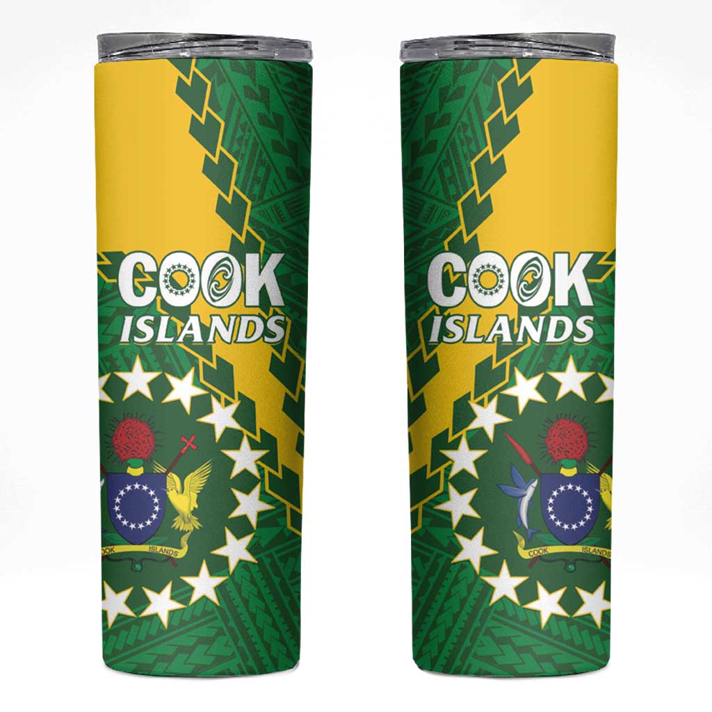 Cook Islands Rugby Kukis Skinny Tumbler Circle Stars LT01 Green - Polynesian Pride