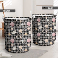 Hawaiian Ocean Seashells Laundry Basket Black Palaka Pattern