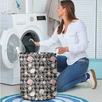Hawaiian Ocean Seashells Laundry Basket Black Palaka Pattern