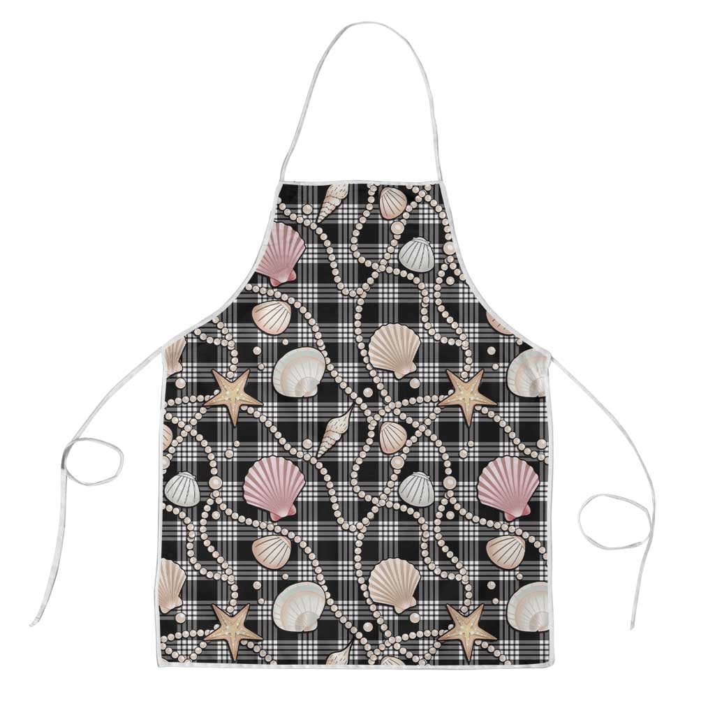 Hawaiian Ocean Seashells Apron Black Palaka Pattern