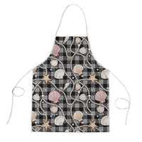 Hawaiian Ocean Seashells Apron Black Palaka Pattern