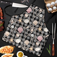 Hawaiian Ocean Seashells Apron Black Palaka Pattern