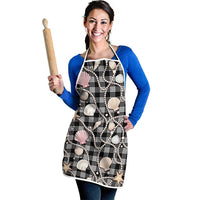 Hawaiian Ocean Seashells Apron Black Palaka Pattern