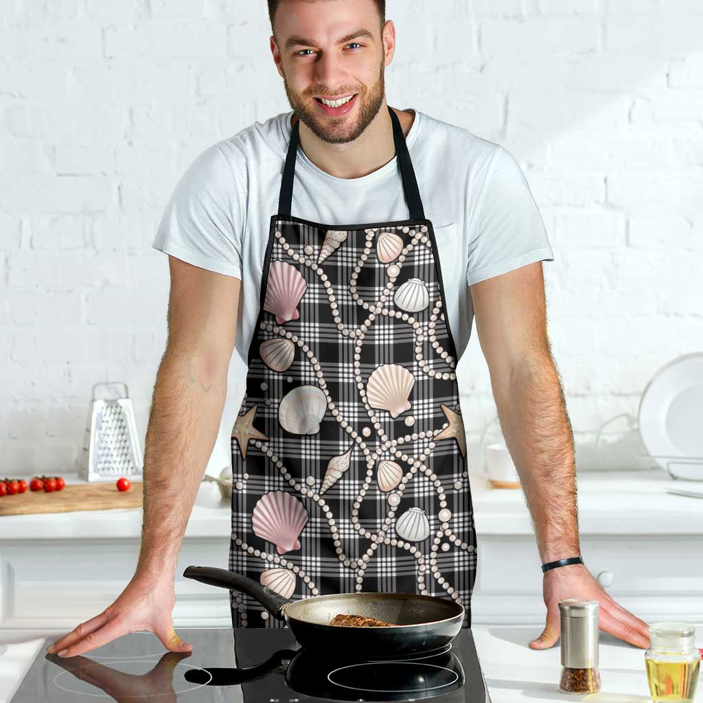Hawaiian Ocean Seashells Apron Black Palaka Pattern