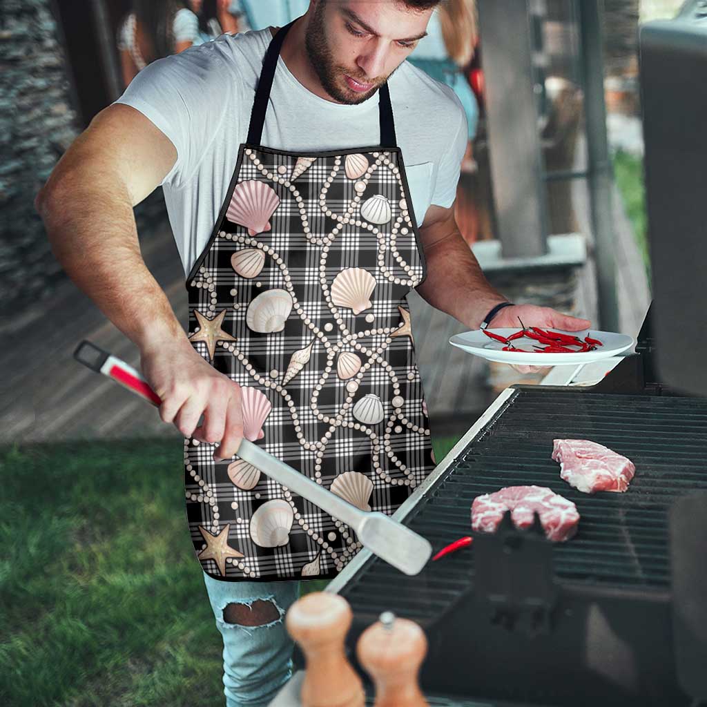 Hawaiian Ocean Seashells Apron Black Palaka Pattern