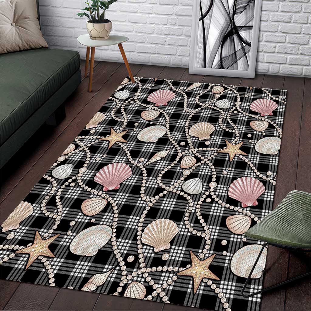 Hawaiian Ocean Seashells Area Rug Black Palaka Pattern LT01 Black - Polynesian Pride