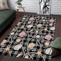 Hawaiian Ocean Seashells Area Rug Black Palaka Pattern LT01 Black - Polynesian Pride