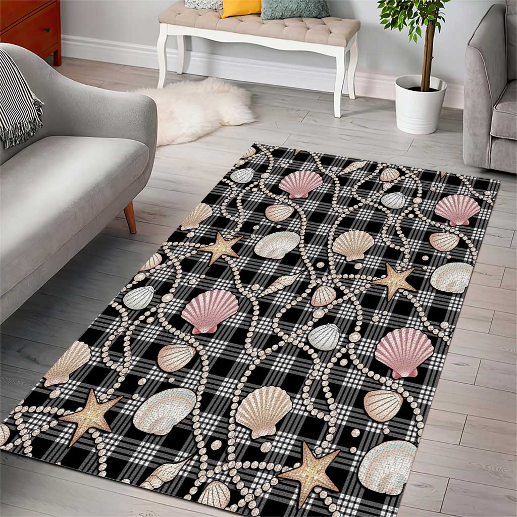 Hawaiian Ocean Seashells Area Rug Black Palaka Pattern LT01 - Polynesian Pride