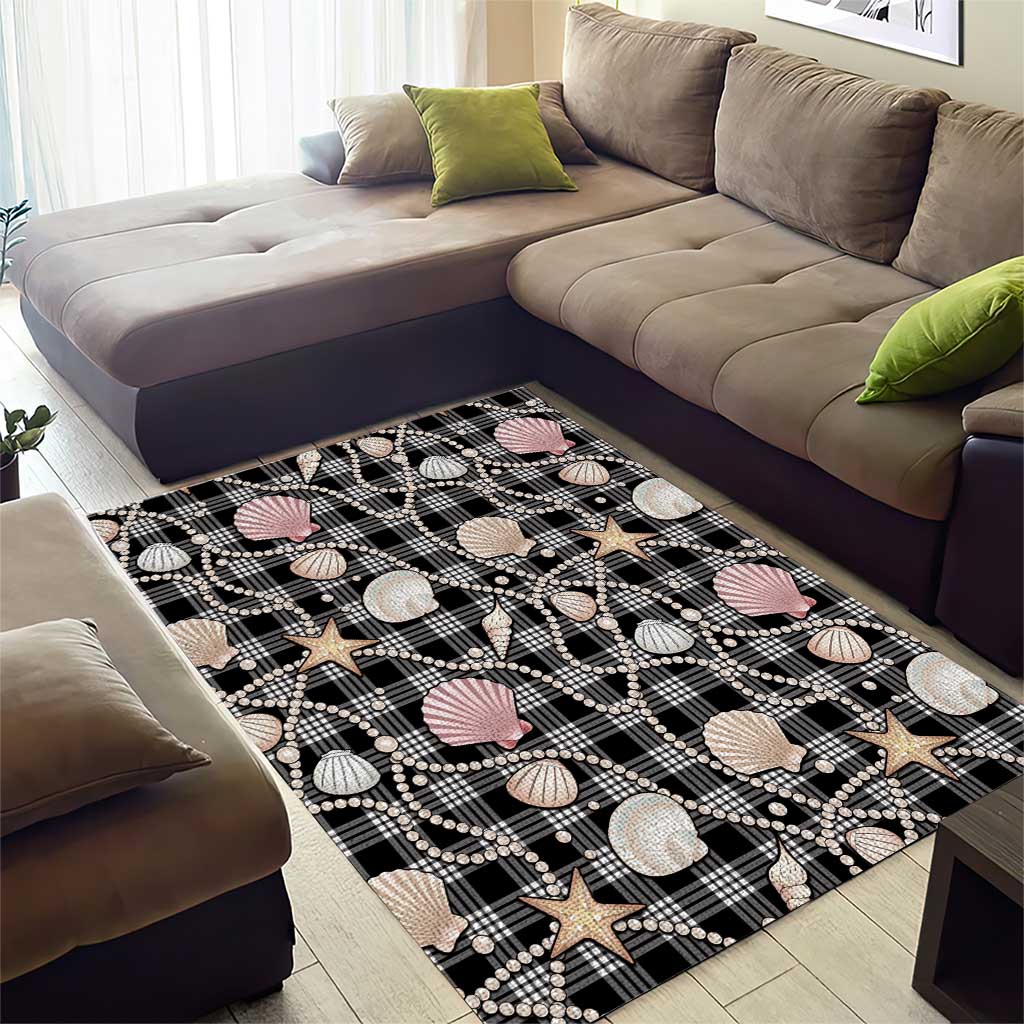 Hawaiian Ocean Seashells Area Rug Black Palaka Pattern LT01 - Polynesian Pride
