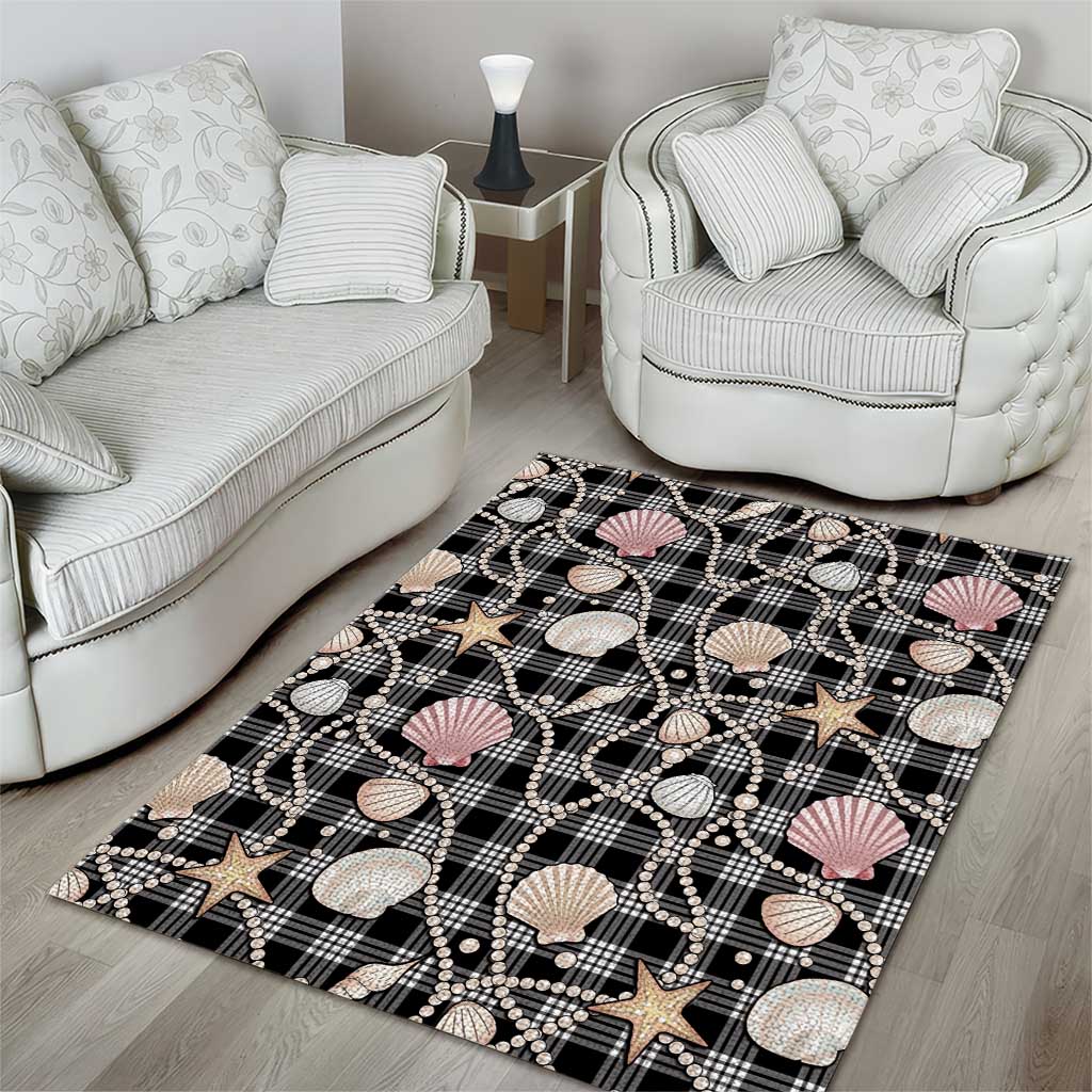 Hawaiian Ocean Seashells Area Rug Black Palaka Pattern LT01 - Polynesian Pride