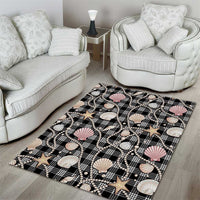 Hawaiian Ocean Seashells Area Rug Black Palaka Pattern LT01 - Polynesian Pride