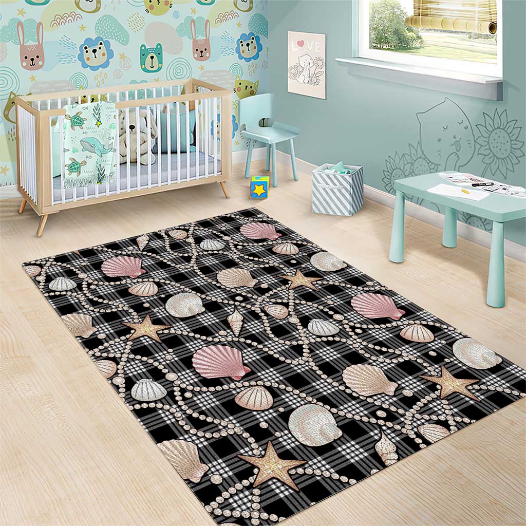 Hawaiian Ocean Seashells Area Rug Black Palaka Pattern LT01 - Polynesian Pride